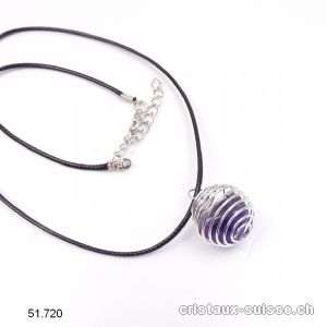 Pendentif Améthyste Spirale métal et chaîne Lederlook. OFFRE SPECIALE