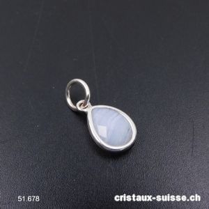 Pendentif Calcédoine bleue, mini-goutte facettée en argent 925