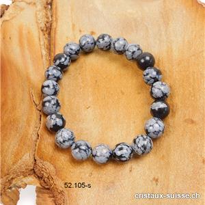 Bracelet Obsidienne Flocons de Neige 8 - 9 mm / 16 - 16,5 cm. Taille S