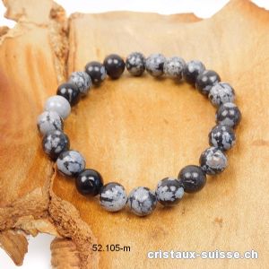 Bracelet Obsidienne Flocons de Neige 8 - 9 mm / 18 cm. Taille M