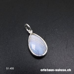 Pendentif Calcédoine bleue, goutte facettée en argent 925