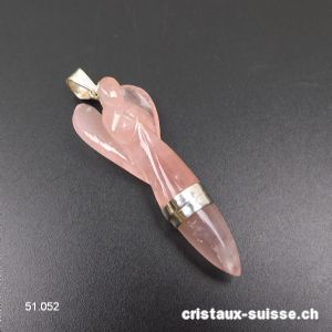 Pendentif Quartz rose Ange 5,5 cm en argent 925. Pièce unique