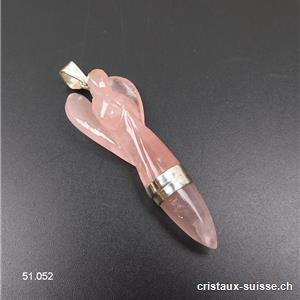 Pendentif Quartz rose Ange 5,5 cm en argent 925. Pièce unique