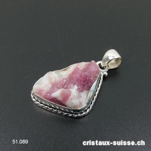 Pendentif Tourmaline rose brute en argent 925. Pièce unique