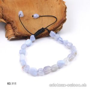 Bracelet Calcédoine bleue-beige claire, réglable