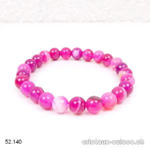 Bracelet Agate rose clair 8 mm, élastique 17,5 - 18 cm. Taille SM