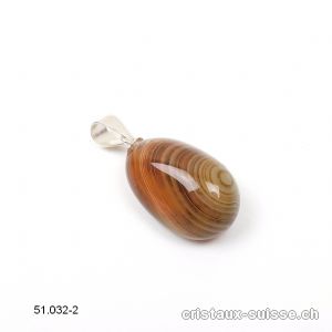 Pendentif Agate brune orbiculaire et boucle argent 925. Pièce unique