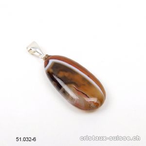 Pendentif Agate brune orbiculaire et boucle argent 925. Pièce unique