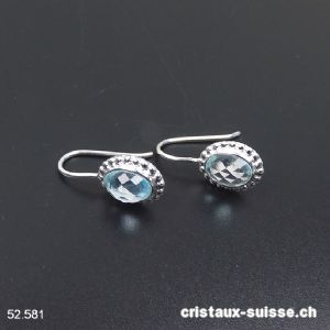 Boucles d'oreilles Topaze bleue claire facettée en argent 925