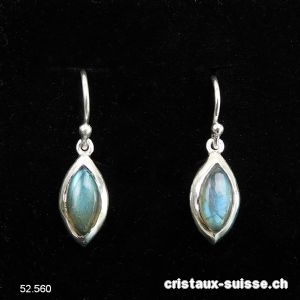 Boucles d'oreilles Labradorite Navette en argent 925