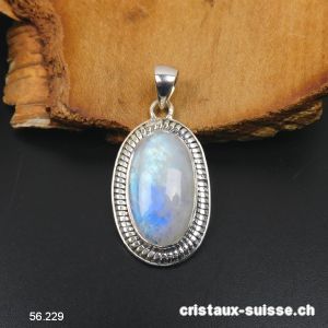 Pendentif Pierre de Lune arc-en-ciel en argent 925. Pièce unique