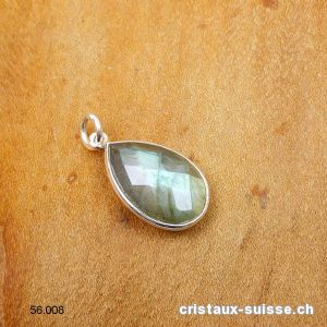 Pendentif - Charm Labradorite, goutte facettée 1,8 x 1,2 cm en argent 925