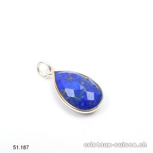 Pendentif Lapis-lazuli mini-goutte facettée en argent 925 / 1,8 x 1,2 cm