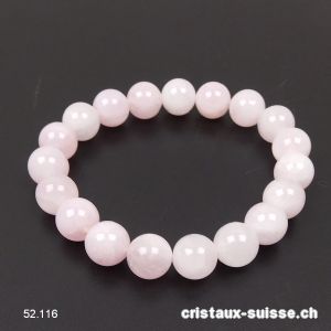 Bracelet Quartz rose opaque 10 mm, élastique 18 cm. Taille M