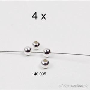 4 x Perles d'Argent 925, 3 mm / trou 0,9 mm