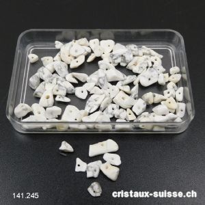 Magnésite - Howlite blanche, éclats percés, lot de 5 à 7 grammes