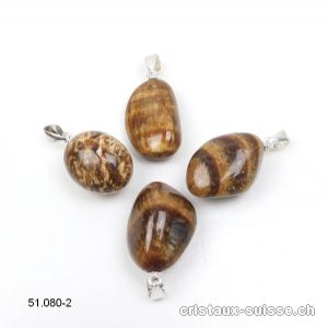 Pendentif Aragonite brune foncée env. 2 cm avec boucle argent 925