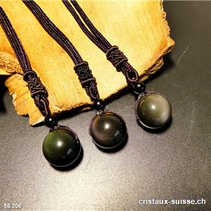 Obsidienne noire - oeil céleste boule percée avec cordon