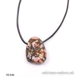 Rhodonite 2,7 - 3 cm, percée avec cordon en cuir à nouer