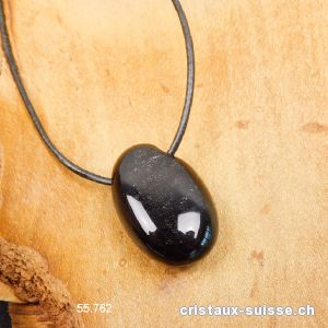 Obsidienne argentée 2,7 - 3 cm percée avec cordon cuir à nouer