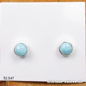 Clous d'oreilles Larimar cabochons 6 mm en argent 925