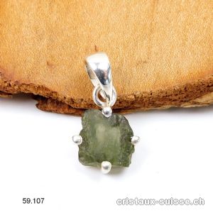 Pendentif Moldavite brute en argent 925. Pièce unique