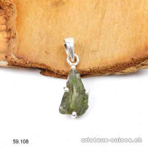 Pendentif Moldavite brute en argent 925. Pièce unique
