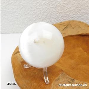 Boule Sélénite Ø 5,5 à 6 cm avec support en plexiglas