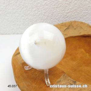 Boule Sélénite Ø 5,5 à 6 cm avec support en plexiglas