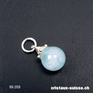 Pendentif Aigue-marine, boule 10 mm et argent 925