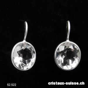 Boucles d'oreilles Cristal de Roche, ovale facetté en argent 925