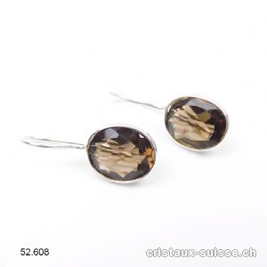 Boucles d'oreilles Quartz Fumé, ovale facetté en argent 925