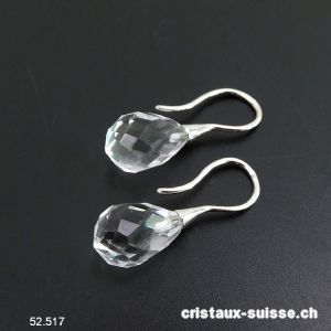 Boucles d'oreilles Cristal de Roche facetté en argent 925. Qual. A