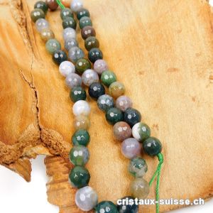 Rang Agate Mousse - Agate Indienne mix, FACETTÉE 8 mm / 37 cm, env. 44 boules