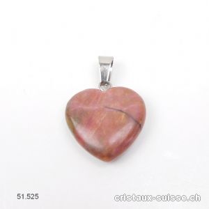 Pendentif Rhodonite rose Coeur 2 cm, boucle métal