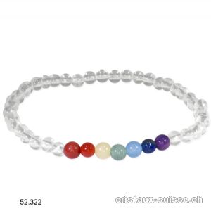 Bracelet 7 Chakras - Cristal de Roche 4 - 5 cm / 17,5 cm. Taille S