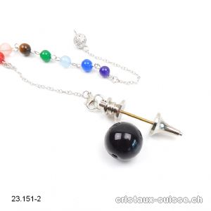 Pendule Onyx noir avec chaînette Chakras amovible - Pendule Galileo