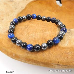 Bracelet Oeil de Tigre bleu -  Hématite - Obsidienne 8 mm / 21 cm