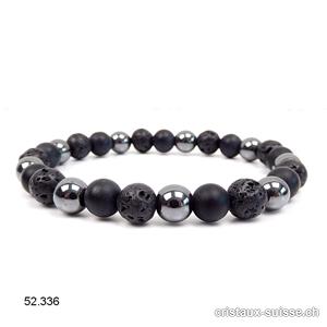 Bracelet Lave - Obsidienne matte- Hématite 7 - 8 mm / 21 cm