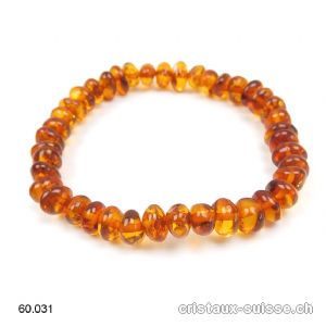 Bracelet Ambre Cognac 7 - 8 mm, élastique 18 cm. Taille SM