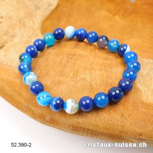 Bracelet Agate bleue 8 mm, élastique 19 cm