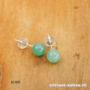 Clous d'oreille Aventurine verte, boule 6 mm en argent 925 Rhodié