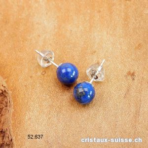 Clous d'oreilles Lapis-lazuli, boule 6 mm en argent 925 Rhodié