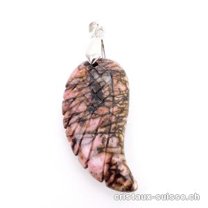 Pendentif Rhodonite, Aile d'Ange avec clip métal 3,5 cm