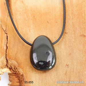 Onyx noir nature env. 3 cm, percé avec cordon en cuir