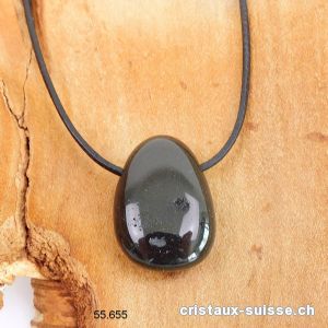 Onyx noir nature env. 3 cm, percé avec cordon en cuir