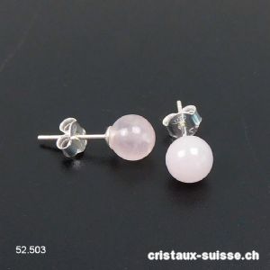 Clous d'oreilles Quartz rose, boules 6 mm en argent 925