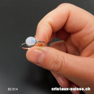 Bague Pierre de Lune arc-en-ciel facettée en argent 925. T. 54