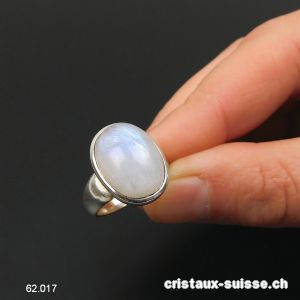 Bague Pierre de Lune arc-en-ciel massive en argent 925. Réglable. Pièce unique