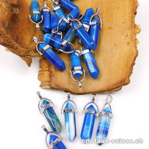 Pendentif Agate bleue biterminé avec boucle métal 4 cm. Offre Spéciale